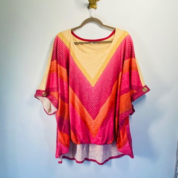 Cato est. 1946 Tops - Chevron Print Plus Size Poncho Top With Buttoned Sleeves Multicolor 26/28